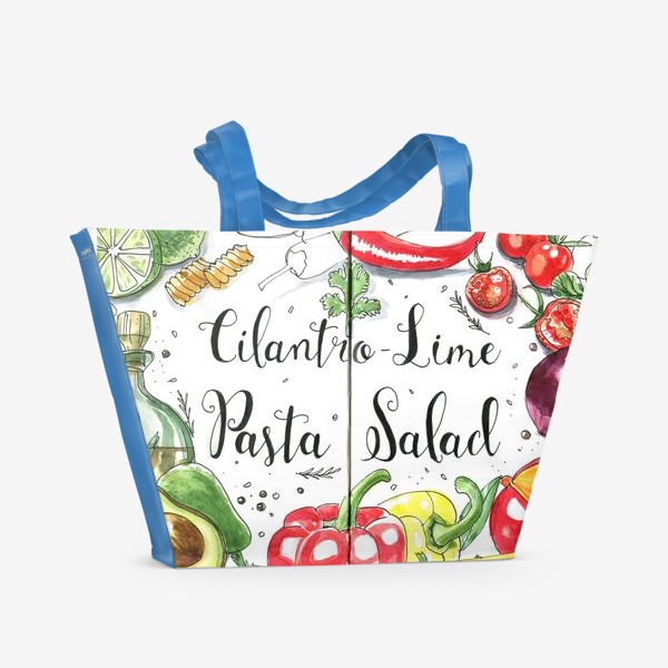 Пляжная сумка «салат Кориандр-Лайм  с пастой, акварельный рецепт»