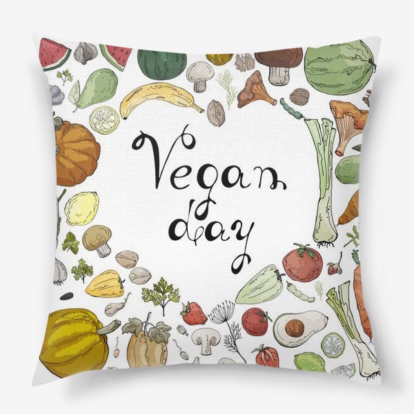 Подушка «Коллаж из овощей, фруктов, ягод и зелени, посвященный Дню Вегана»