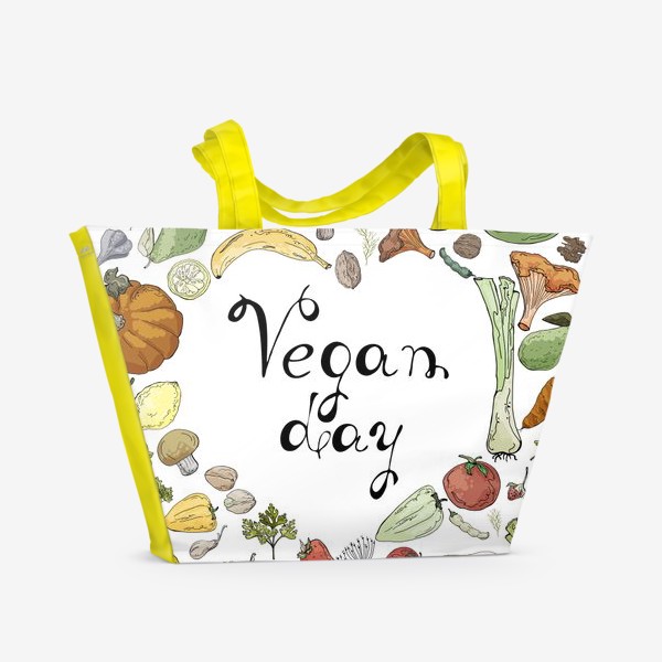 Пляжная сумка &laquo;Коллаж из овощей, фруктов, ягод и зелени, посвященный Дню Вегана&raquo;