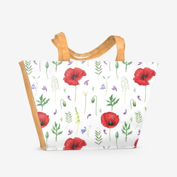 Пляжная сумка «Луговые цветы: маки, ромашки, колокольчики»