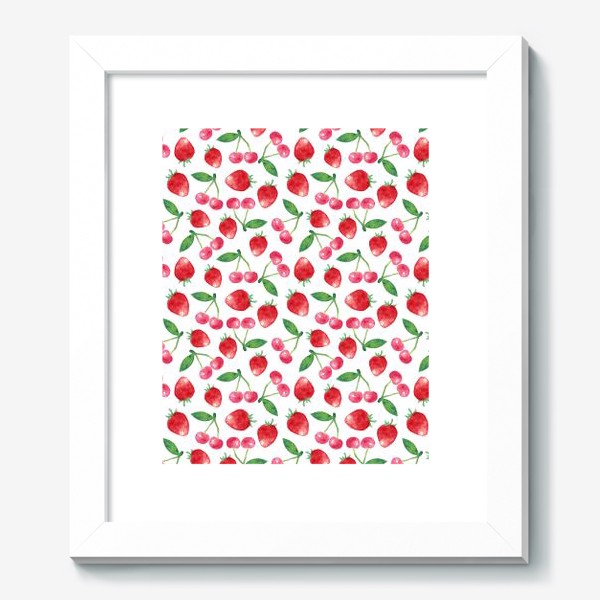 Картина «Клубника и вишня, летний акварельный паттерн»