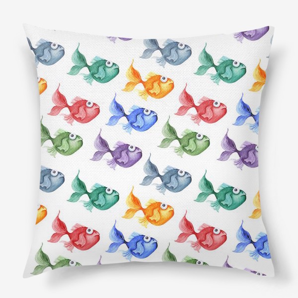 Подушка «Акварель, Разноцветные рыбки.»