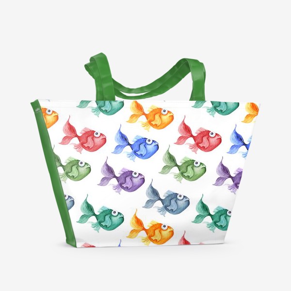 Пляжная сумка &laquo;Акварель, Разноцветные рыбки.&raquo;
