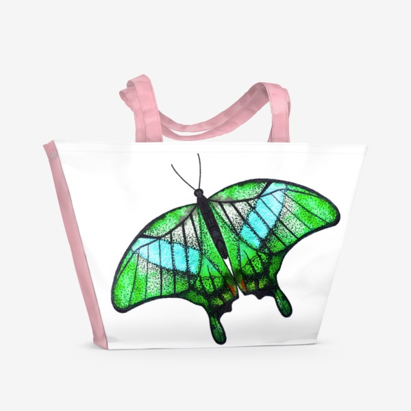 Пляжная сумка «Бабочка зелёная на белом»