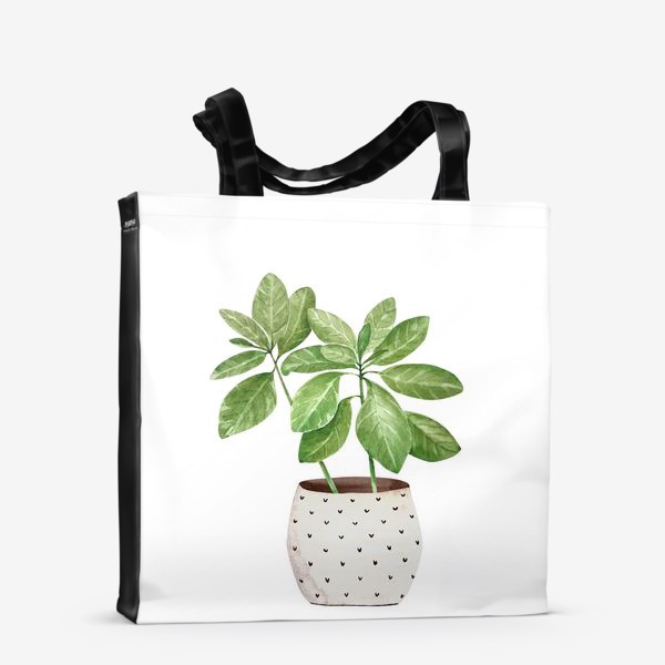 Сумка-шоппер &laquo;зеленое комнатное растение в горшке, крупным планом на белом фоне иллюстрации акварель&raquo;