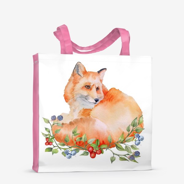 Сумка-шоппер «Рыжая лисичка в кустах лесных ягод.»