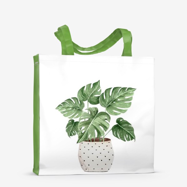 Сумка-шоппер &laquo;Зеленое комнатное растение Монстера в горшке, крупным планом на белом фоне&raquo;