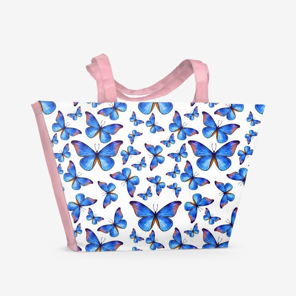 Пляжная сумка «Бабочки в голубом (мелкий рисунок)»