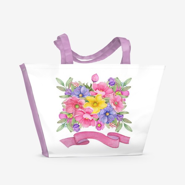 Пляжная сумка &laquo;Акварель Летний букет цветов маргариток.&raquo;