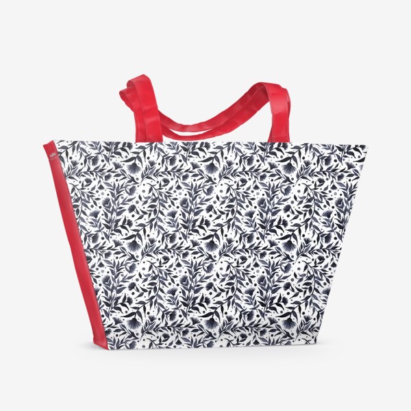 Пляжная сумка «Растительный черно-белый узор»