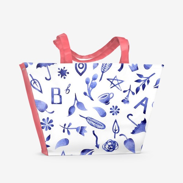 Пляжная сумка «Голубые акварельные вещички»