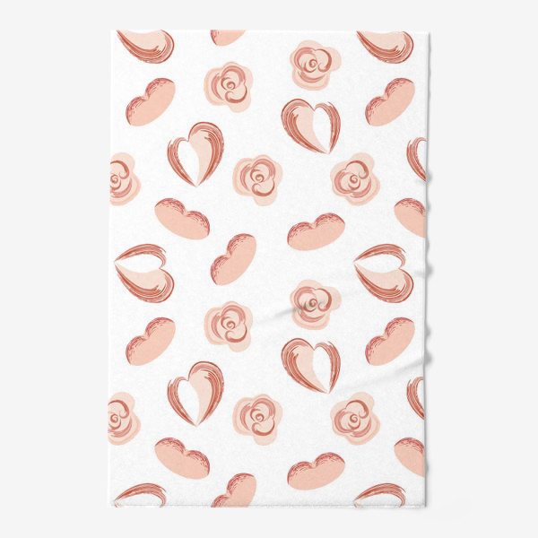 Полотенце «Seamless pattern with doodle love symbols, hatched spots, hearts, roses. White Background»