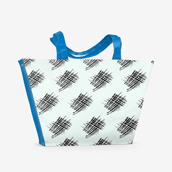 Пляжная сумка «Seamless pattern with black lattice doodles, on a white background black hatched hand-drawn spots»