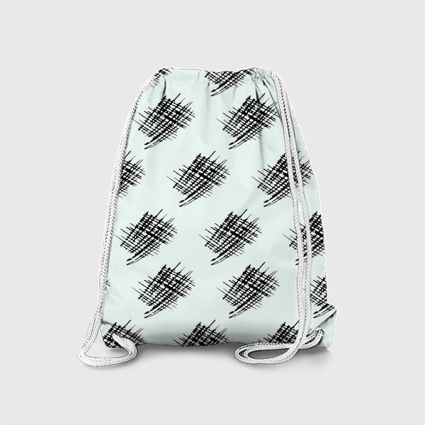 Рюкзак «Seamless pattern with black lattice doodles, on a white background black hatched hand-drawn spots»