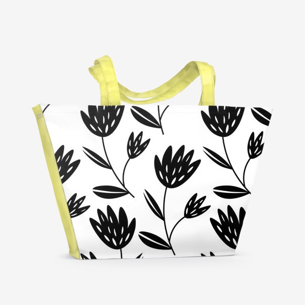 Пляжная сумка « Сканди цветы чёрно-белые»
