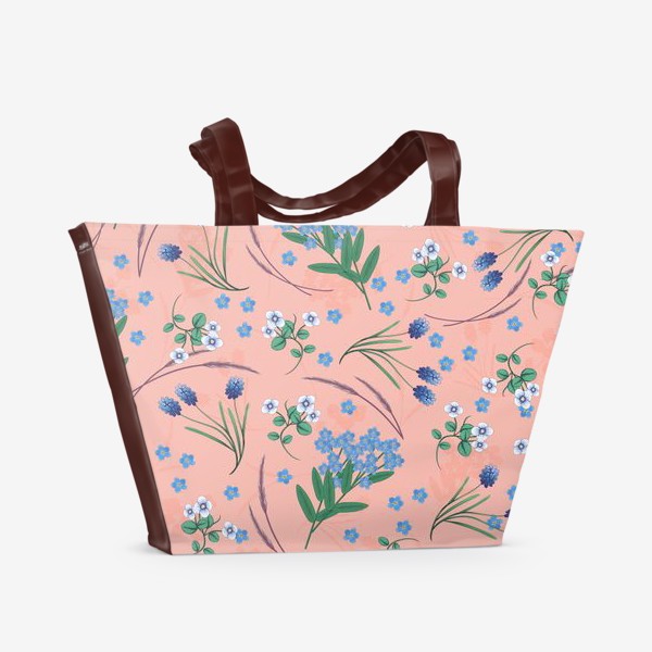 Пляжная сумка «паттерн с незабудками на розовом фоне»