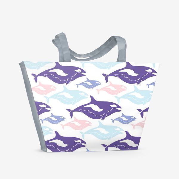 Пляжная сумка «Милые киты в пастельных тонах»
