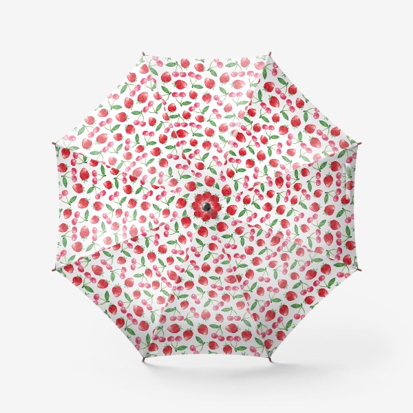 Зонт «Клубника и вишня, летний акварельный паттерн»