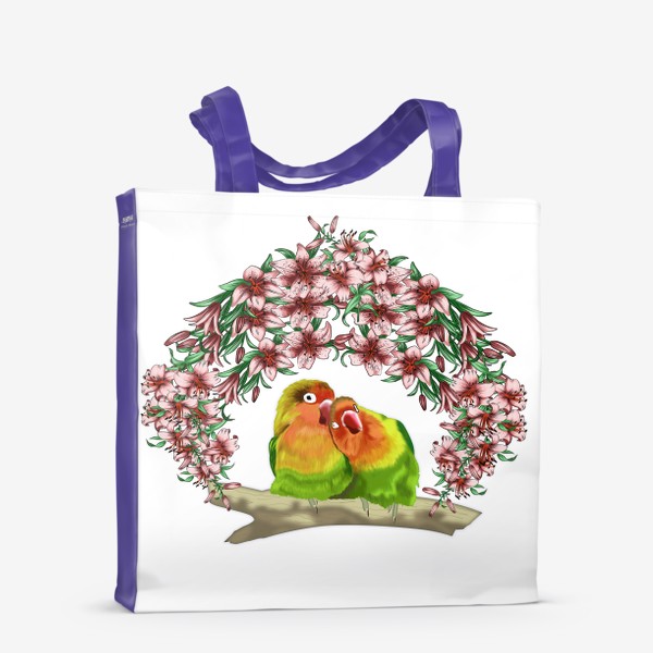 Сумка-шоппер «Влюбленные попугайчики среди лилий »