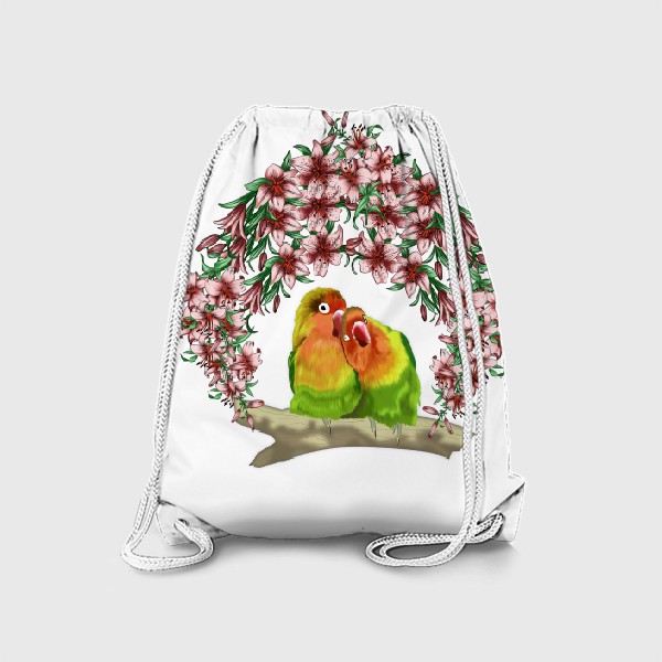 Рюкзак «Влюбленные попугайчики среди лилий »