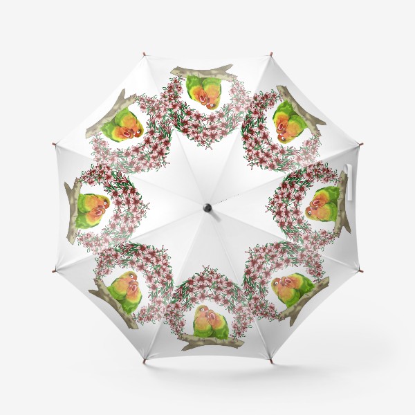 Зонт «Влюбленные попугайчики среди лилий »