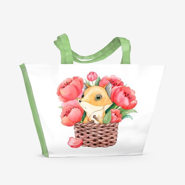 Пляжная сумка «Лис в корзине с маками»