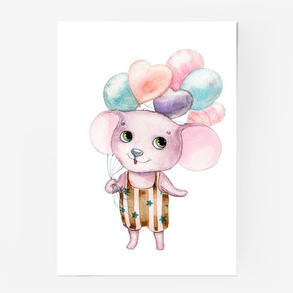 Постер «Мышонок с шарами»
