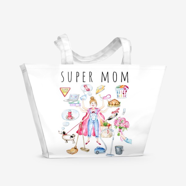 Пляжная сумка «Подарок для мамы , Super mom, Best mom, Multitasking mom»