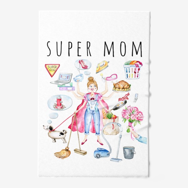 Полотенце «Подарок для мамы , Super mom, Best mom, Multitasking mom»
