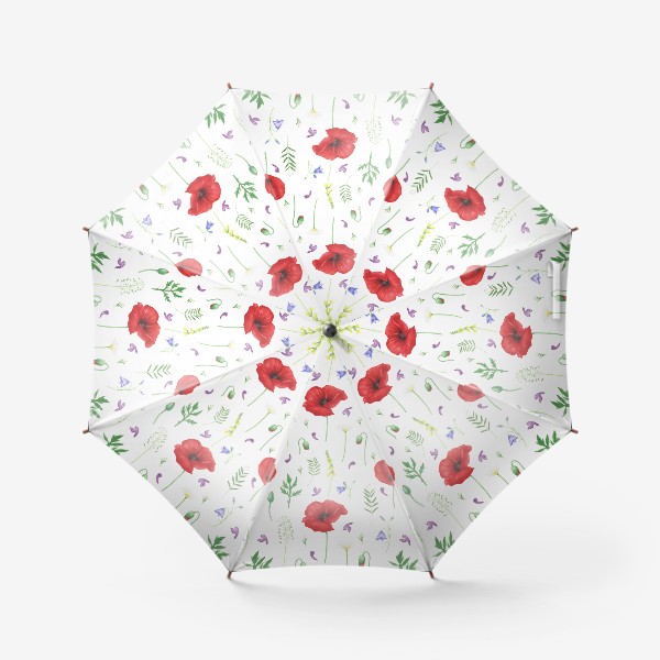Зонт &laquo;Луговые цветы: маки, ромашки, колокольчики&raquo;