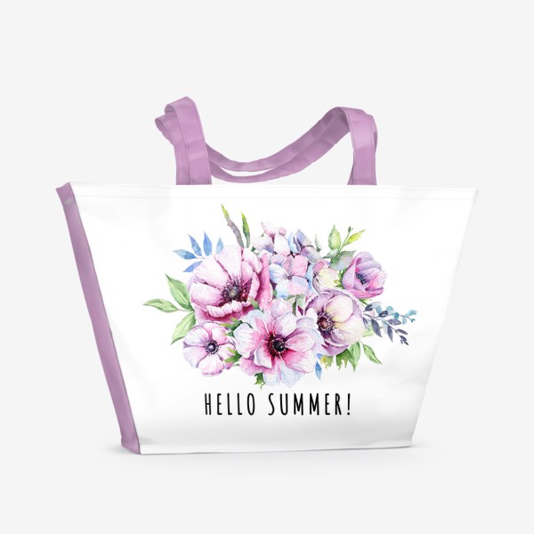 Пляжная сумка «Hello Summer ,  Анемоны, букет цветов»