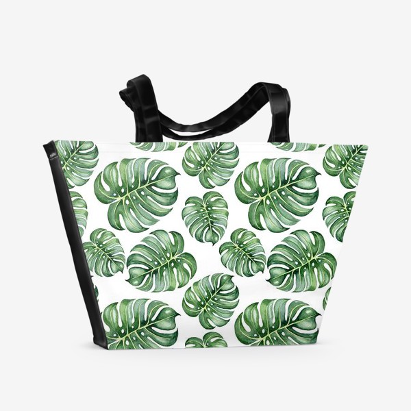 Пляжная сумка «Тропические экзотические листья, монстера»