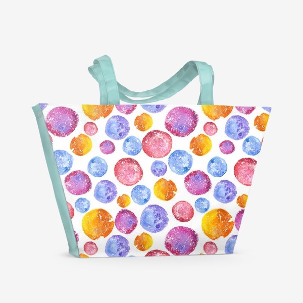 Пляжная сумка «Акварельный абстрактный паттерн с разноцветными кругами»