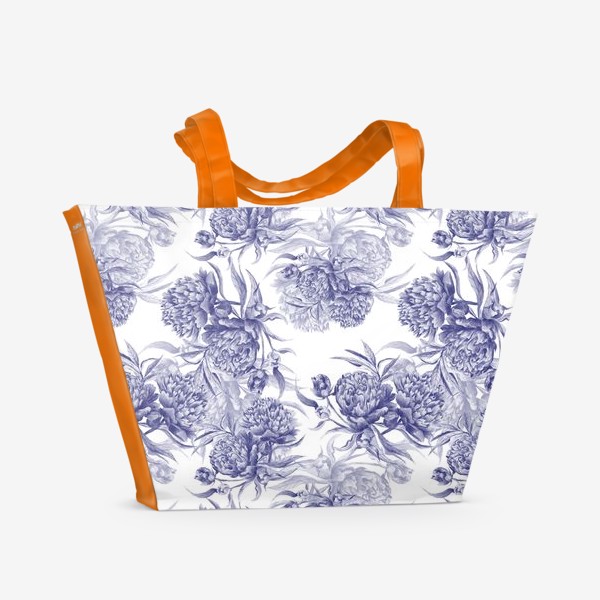 Пляжная сумка &laquo;Акварельные пионы в цвете индиго, ботаническая иллюстрация&raquo;