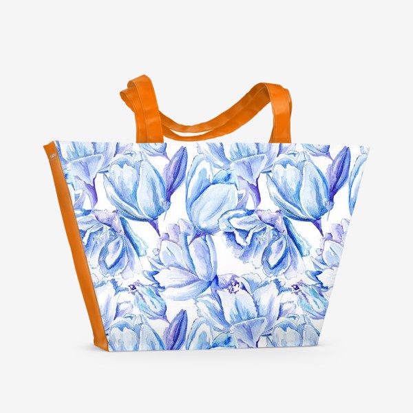 Пляжная сумка &laquo;Акварельные голубые тюльпаны&raquo;