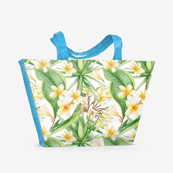 Пляжная сумка &laquo;Тропический акварельный паттерн с юккой и плюмерией&raquo;
