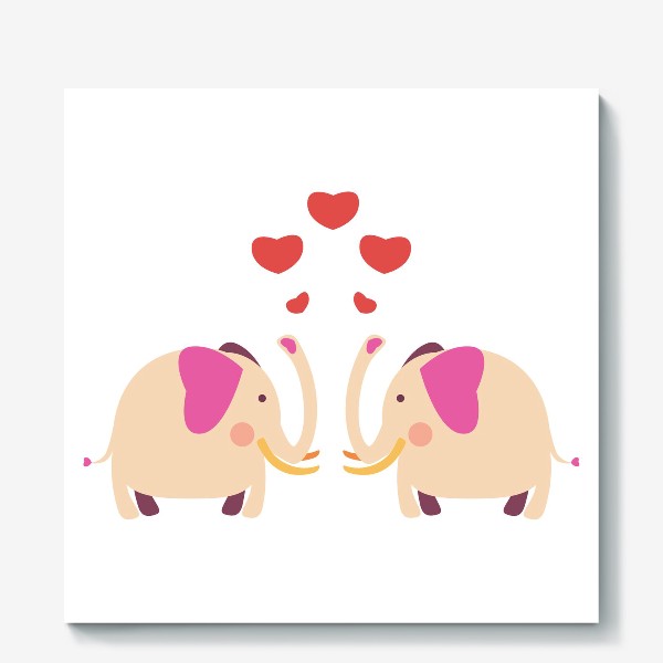 Холст «Слоны с сердечками»