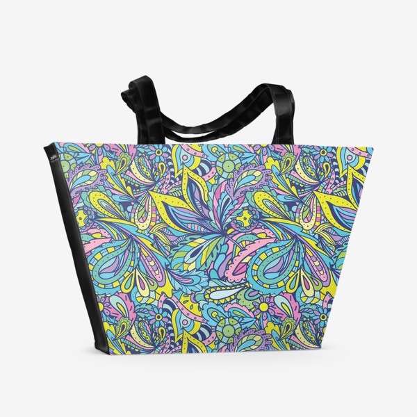 Пляжная сумка «Яркий индийский паттерн в конфетных цветах »
