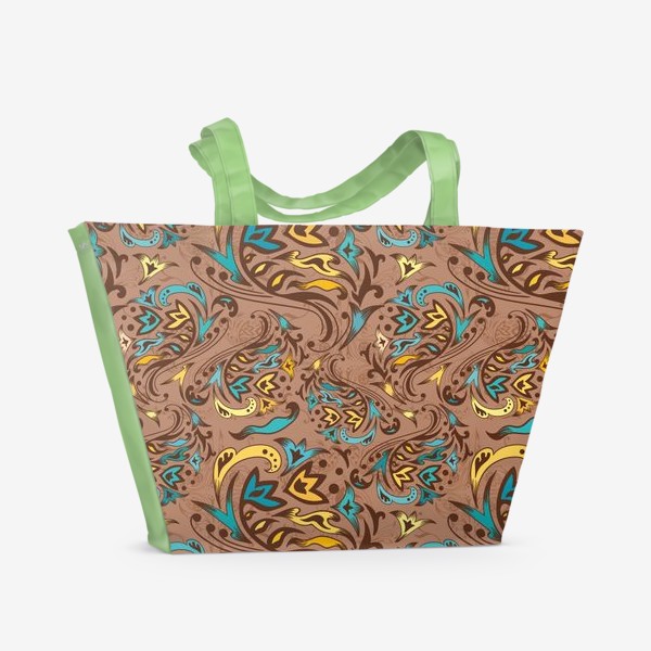 Пляжная сумка «Перо жар-птицы, коричневые завитушки»