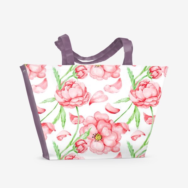 Пляжная сумка «Акварель с красными дикими розами»
