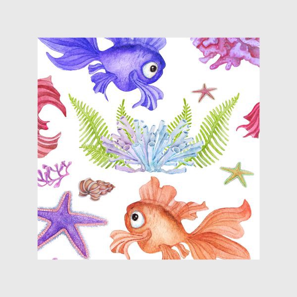 Шторы «Бесшовный рисунок рыбки»