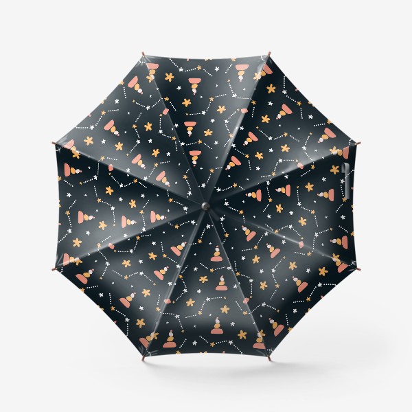 Зонт «темно синий паттерн  с узором неба и созвездий со стильными элементами»