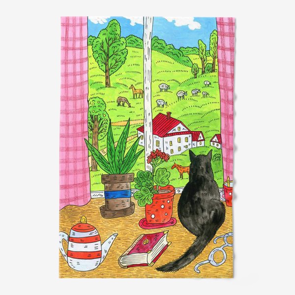 Полотенце «Черный кот у окна»