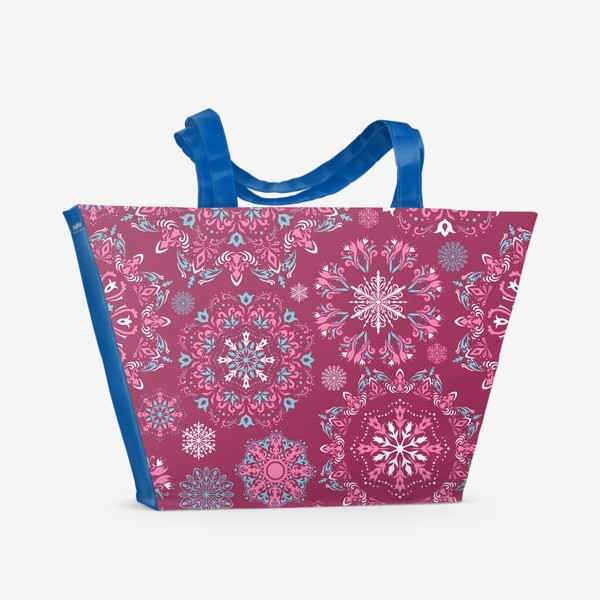 Пляжная сумка «Снежинки на бордовом»