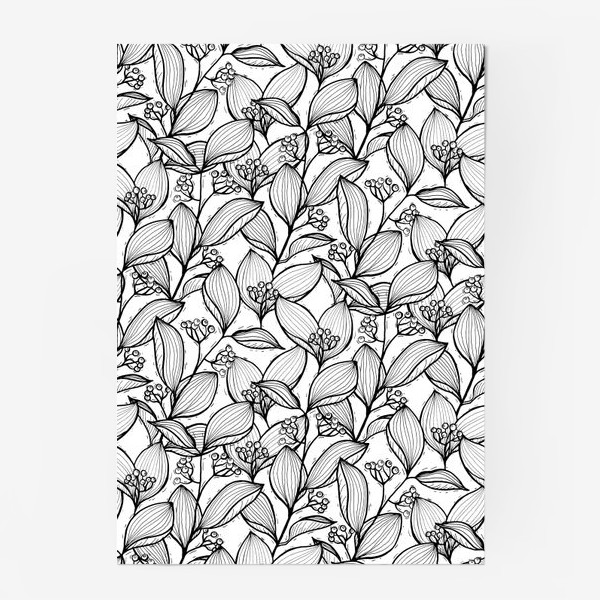 Постер «Черно-белые ветки с листьями и ягодами»