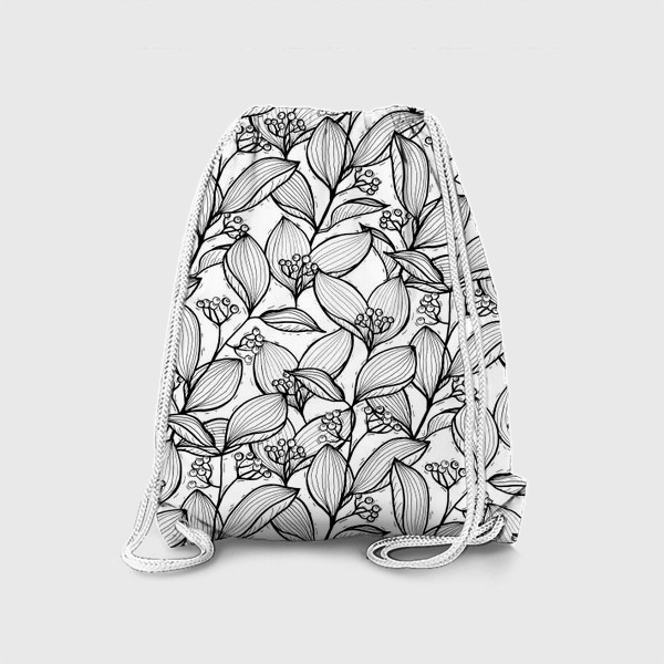 Рюкзак «Черно-белые ветки с листьями и ягодами»