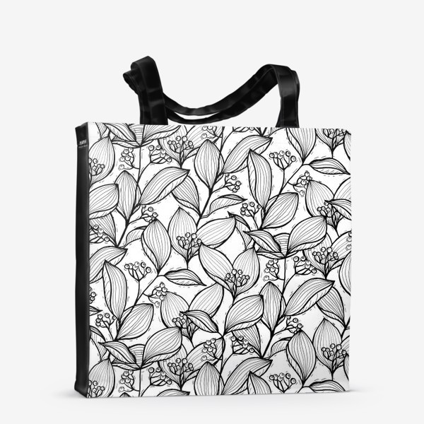 Сумка-шоппер «Черно-белые ветки с листьями и ягодами»