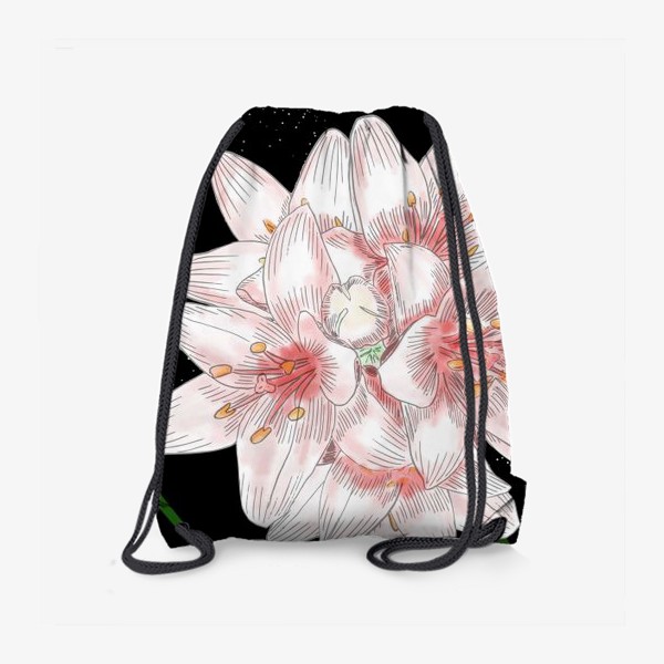 Рюкзак «Цветы лилии, стильный скетч на чёрном фон»
