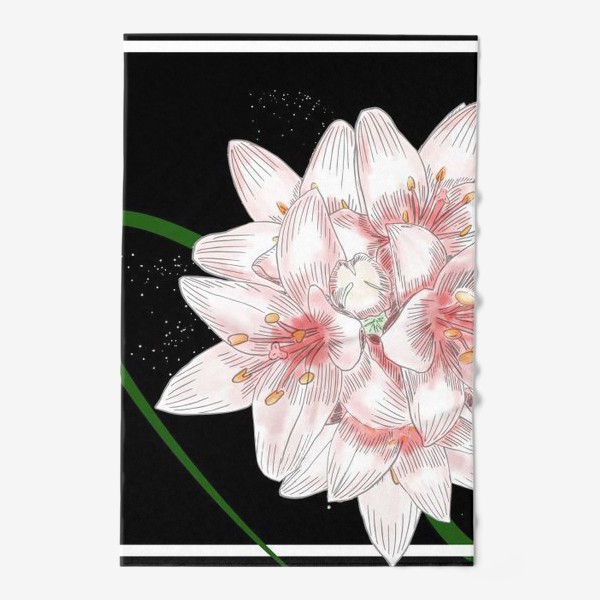 Полотенце «Цветы лилии, стильный скетч на чёрном фон»