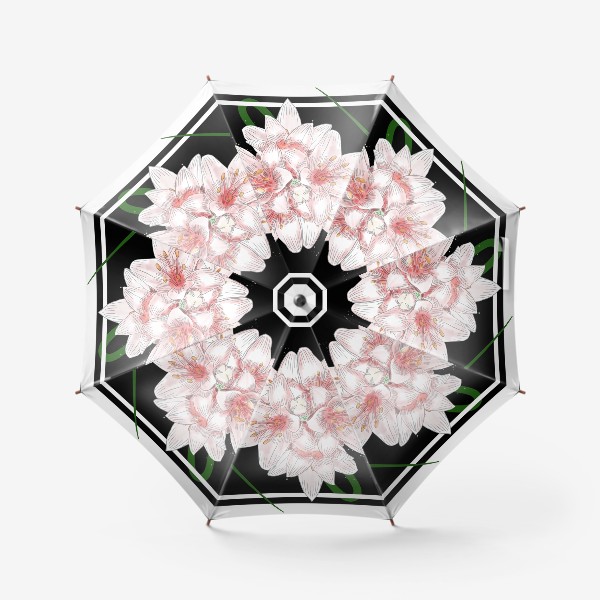 Зонт «Цветы лилии, стильный скетч на чёрном фон»
